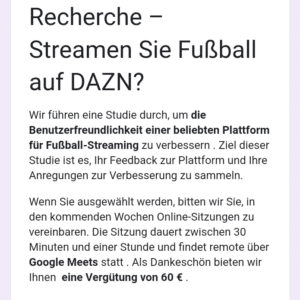 60€ für Dazn Fußballumfrage bekommen