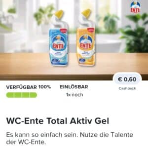 0,60€ Cashback auf WC-Ente Total Aktiv Gel bei Marktguru