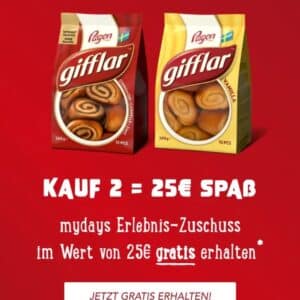 Kaufe 2 Produkte von Gifflar und bekomme einen 25 Euro Coupon von Mydays 😍