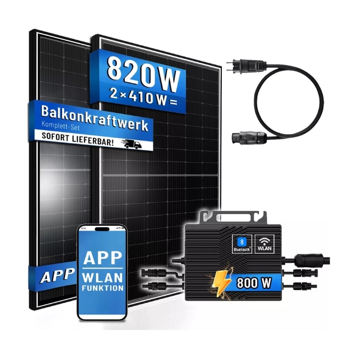 Thumbnail Balkonkraftwerk-Komplettset nur 190€ bei eBay - 2x Solarmodul + Mikrowechselrichter + Kabel