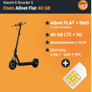 Otelo Allnet Flat 40 GB für 20€ &#043; gratis Xiaomi E-Scooter 5