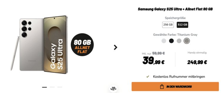 Samsung Galaxy S25 Ultra + Allnet Flat 80 GB