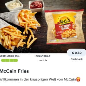 60 Cent Cashback auf McCain Fries 🍟 mit Marktguru