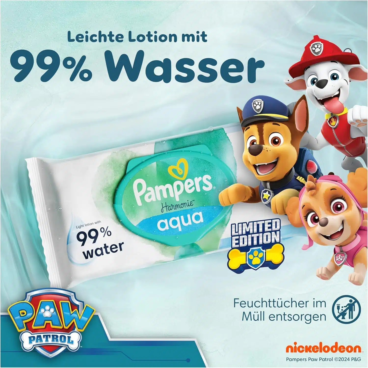 Thumbnail 😊 15 x 48 Stück (= 720 Tücher) Pampers Feuchttücher Harmonie aqua Paw Patrol für 19,83€ (statt 23,95€)