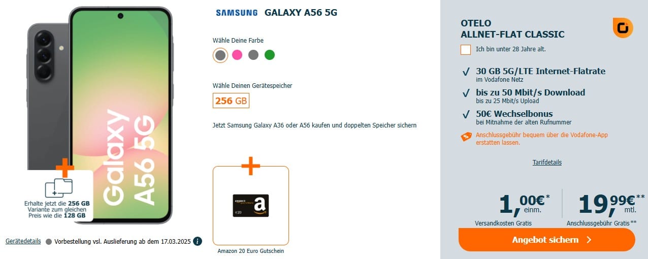 Samsung Galaxy A56 bei Logitel im Otelo-Tarif