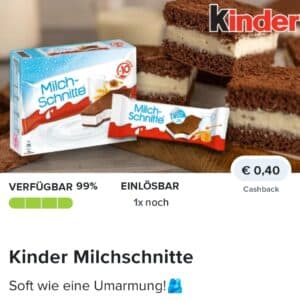 0,40€ Cashback auf Kinder Milchschnitte bei Marktguru