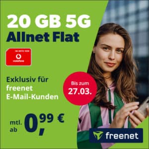 ENDET 💌 20GB Vodafone Allnet Flat für eff. 3,99€/Monat (statt 20€) + freenet Mail Classic
