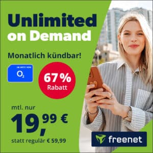 Endet heute! 🚨 Mtl. kündbar: freenet o2 Mobile Unlimited on Demand für 19,99€/Monat + 1 Monat waipu.tv gratis