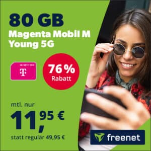 Nur noch HEUTE! 🚀 Telekom-Netz: Magenta Mobil M Young 5G mit 80GB LTE für 11,95€/Monat / Magenta Mobil L Young 5G mit 160GB für 14,95€/Monat
