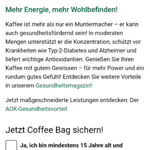 Gratis Coffee Bag bei AOK Bayern (nur mit Wohnsitz Bayern)