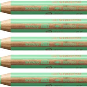 STABILO - Buntstift, Wasserfarbe & Wachsmalkreide - woody 3 in 1-5er Pack - pastellgrün gelb rot und blau für 2,36€(statt 6,04€)