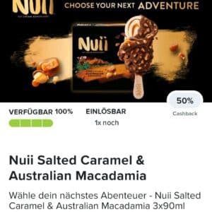 50% Cashback auf Nuii 🍦Salted Caramel & Australian Macadamia (3x90ml-Packung) bei Marktguru