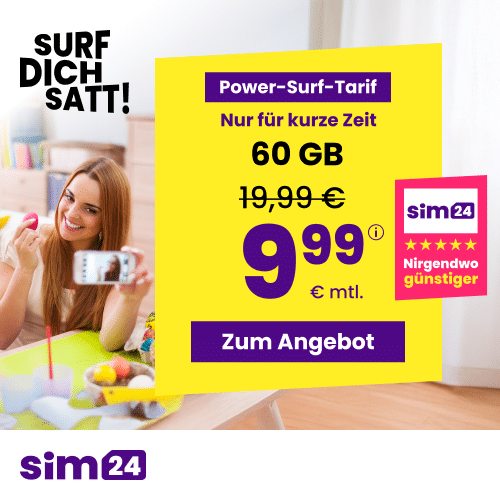 Thumbnail mtl. kündbare 5G/LTE Handy Allnet mit 3GB für 2,99€ 😱 oder 15GB für 4,99€ | 30GB für 6,99€ | 60GB für 9,99€ | 90GB für 14,99€ | Unlimited on demand für 19,99€ (SIM24 im 1&amp;1-Netz)