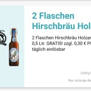 2 Gratis Flaschen Hirschbräu Holzar 0,5 l gratis bei Logo
