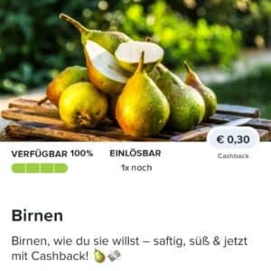 0,30€ Cashback auf frische Birnen 🍐 bei Marktguru