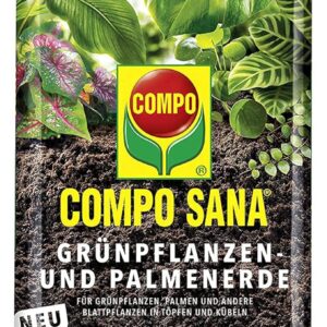 Compo SANA Grünpflanzen- und Palmenerde mit 8 Wochen Dünger für alle Zimmer- und Balkonpflanzen sowie Palmen und Farne, Kultursubstrat, 5 Liter