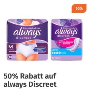 50% Rabatt auf always discreet Produkte - Coupon in der Müller App