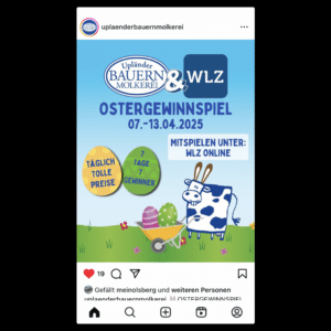 Ostergewinnspiel der Waldeckeckischen Landeszeitung 📰🗞️ in Zusammenarbeit mit der Upländer Bauernmolkerei 🥛😋🍼😋🥛vom kommenden Montag, den 7. April bis einschließlich Sonntag, den 13. April tägliche Gewinn 🥚🎁🎁🎁🥚Chance 🤩🤩🤩‼️👍🏼👍🏼