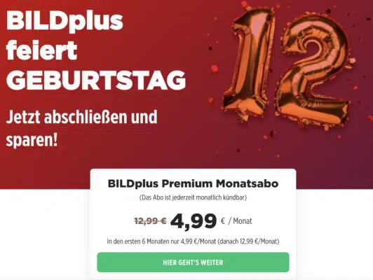 BILDplus Premium für 4,99€ mtl.