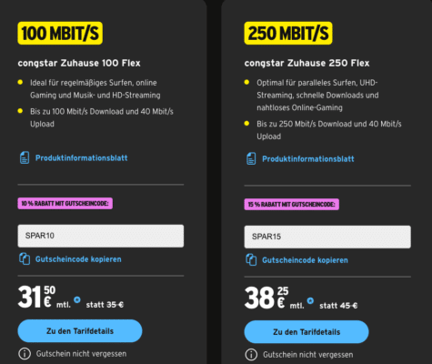Congstar Zuhause Flex Tarife