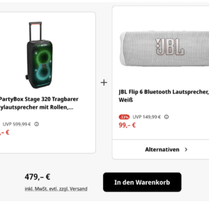 JBL PartyBox Stage 320 &#043; JBL Flip 6 Bluetooth Lautsprecher für 479€
