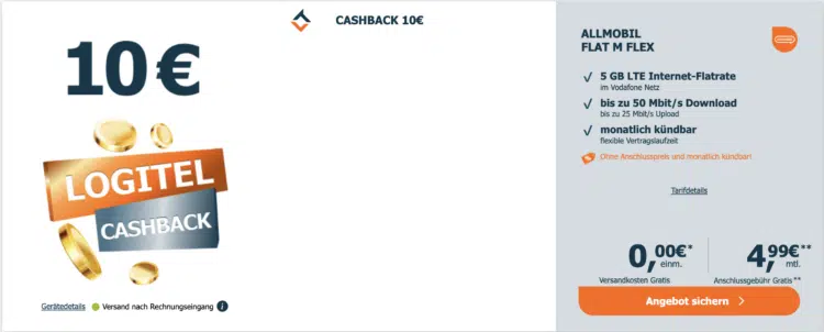 Allmobil
Flat M Flex mit 10€ Cashback.