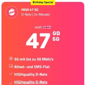 47GB in 5G/LTE für 12,50€/Monat bei HighMobile