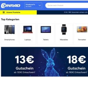 13€ bzw. 18€ Rabatt bei Conrad ab 130€ bzw. 180€ Bestellwert