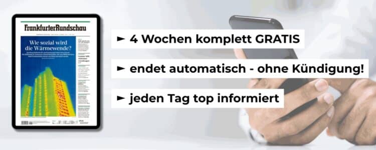 Frankfurter Rundschau als ePaper; Männerhand tippt auf Handy