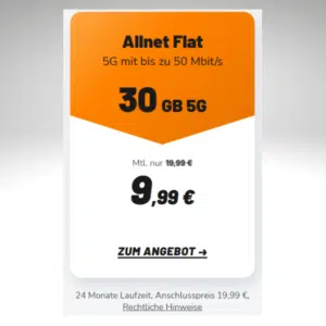 30GB / 50GB / 70GB 5G Telekom Allnet für nur 9,99€ / 14,99€ / 19,99/Monat (auch mtl. kündbar mgl. | klarmobil Telekom)