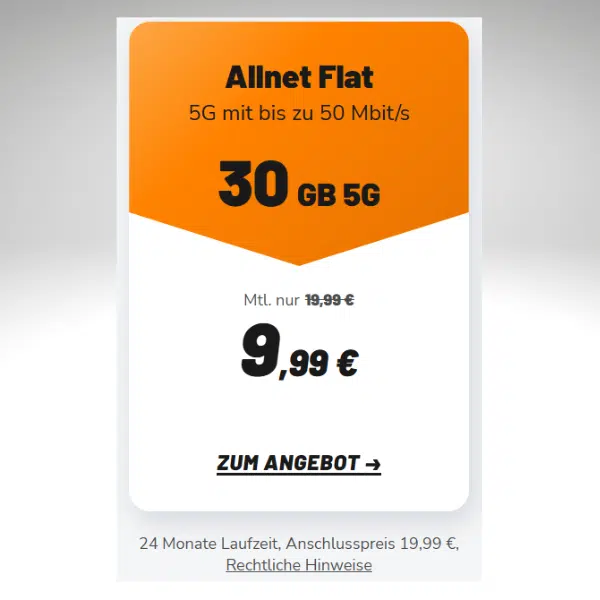 Thumbnail 30GB / 50GB / 70GB 5G Telekom Allnet für nur 9,99€ / 14,99€ / 19,99/Monat (auch mtl. kündbar mgl. | klarmobil Telekom)