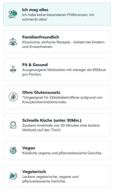 Auswahl von Essenspräferenzen bei der Marley Spoon-Bestellung