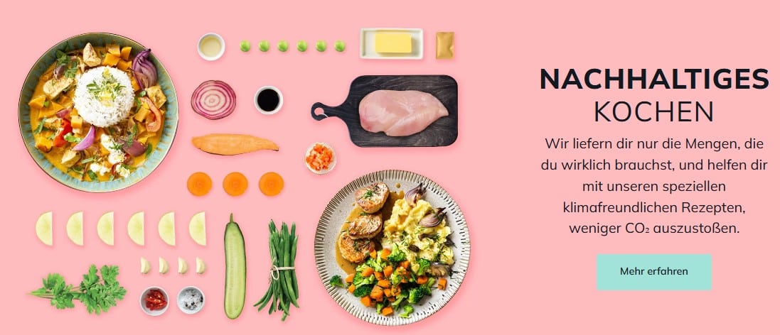 Nachhaltiges Kochen bei Marley Spoon - Banner mit Bildern von Essen