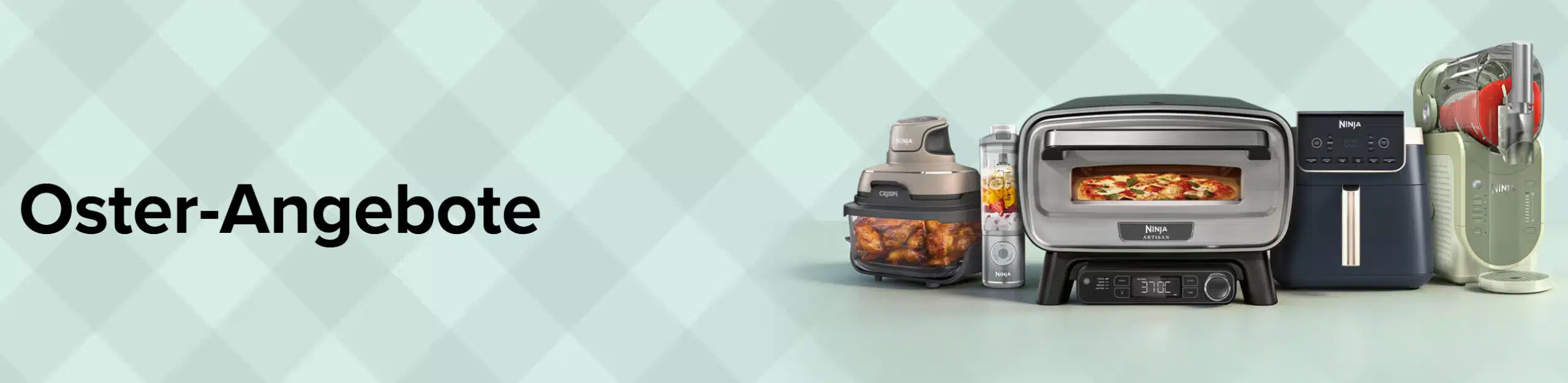 Banner Oster-Angebote, rechts einige Produkte von Ninja
