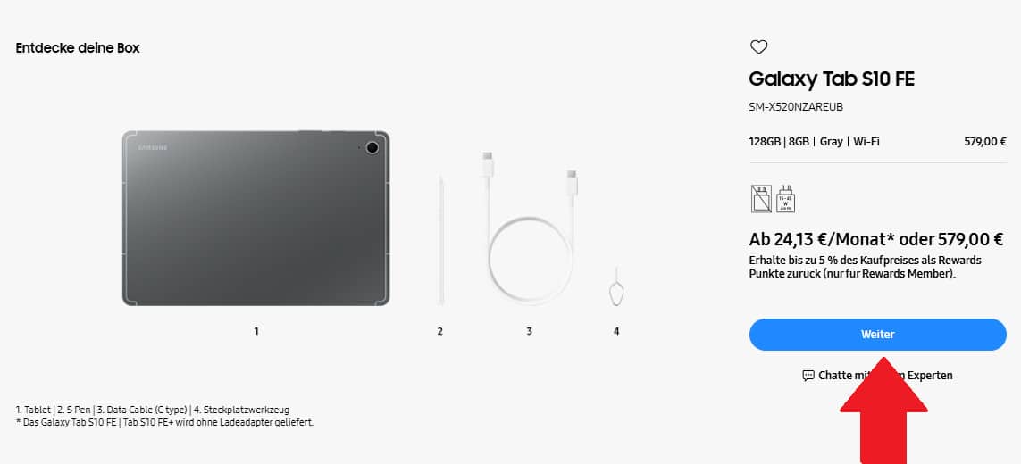 Pfeil auf weiter bei Samsung