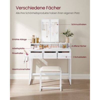 VASAGLE Schminktisch mit Spiegel und Hocker