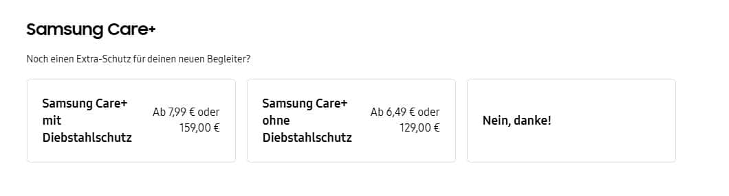 Samsung Care+ Auswahl