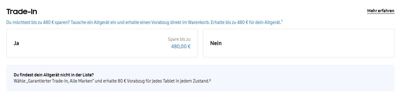 Samsung Trade-In-Auswahl