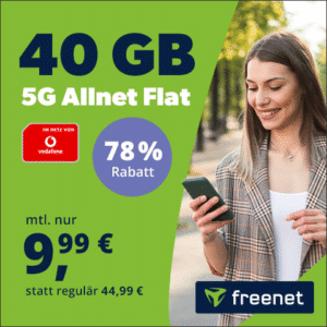 40GB LTE/5G Allnet im Vodafone-Netz für 9,99€/Monat (freenet)