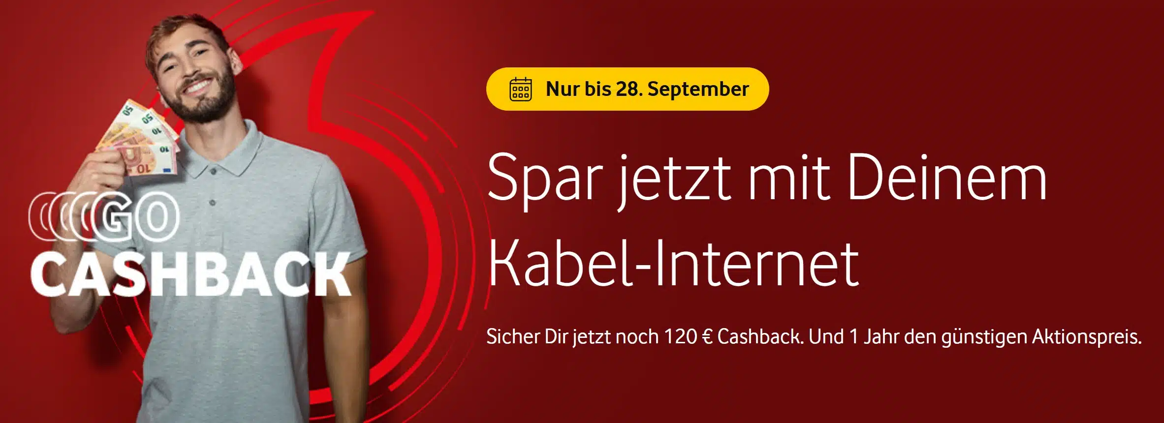 Banner von Vodafone: Spar jetzt mit deinem Kabel-Internet
