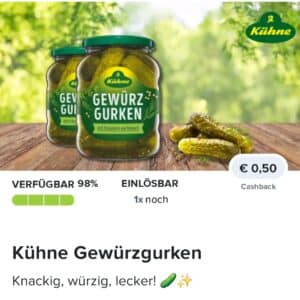 0,50€ Cashback auf Kühne Gewürzgurken🥒 bei Marktguru