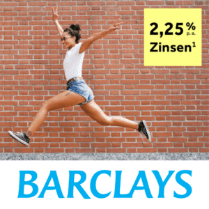 Barclays Tagesgeld (gebührenfrei) 🚀 2,25% p.a. für 3 Monate und Einlagen bis 250.000€