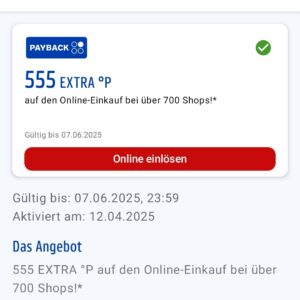 *personalisiert* 555 Extrapunkte (PAYBACK) auf den Online-Einkauf bei über 700 Shops