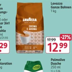 ab 28.04. Lavazza ganze Bohnen 1kg für 11,69€ bei Rossmann