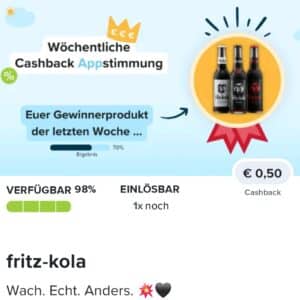 0,50€ Cashback auf fritz-kola bei Marktguru