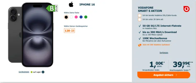 Apple iPhone 16 mit Vodafone Allnet 