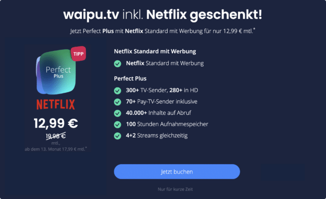 waipu.tv Perfect Plus mit Netflix Standard mit Werbung