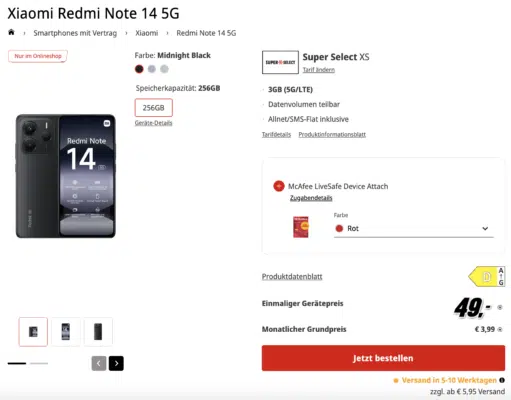 Xiaomi Redmi Note 14 + Telefonica Allnet Flat
