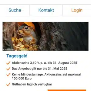 Tagesgeldkonto mit 3,1% Zinsen bei der Berliner Volksbank
