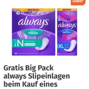 gratis Big Pack always Slipeinlagen beim Kauf eines Venus Rasierers - Müller App